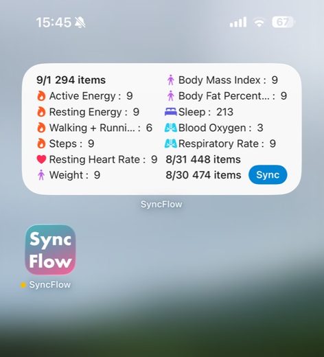 ویجت SyncFlow قرارگرفته در صفحه اصلی آیفون