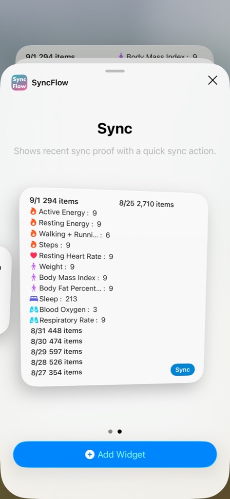 صفحه انتخاب ویجت بزرگ SyncFlow