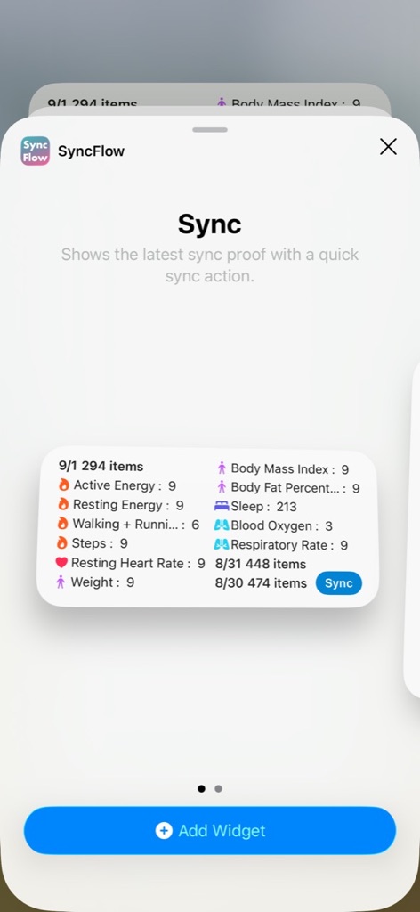 صفحه انتخاب ویجت متوسط SyncFlow